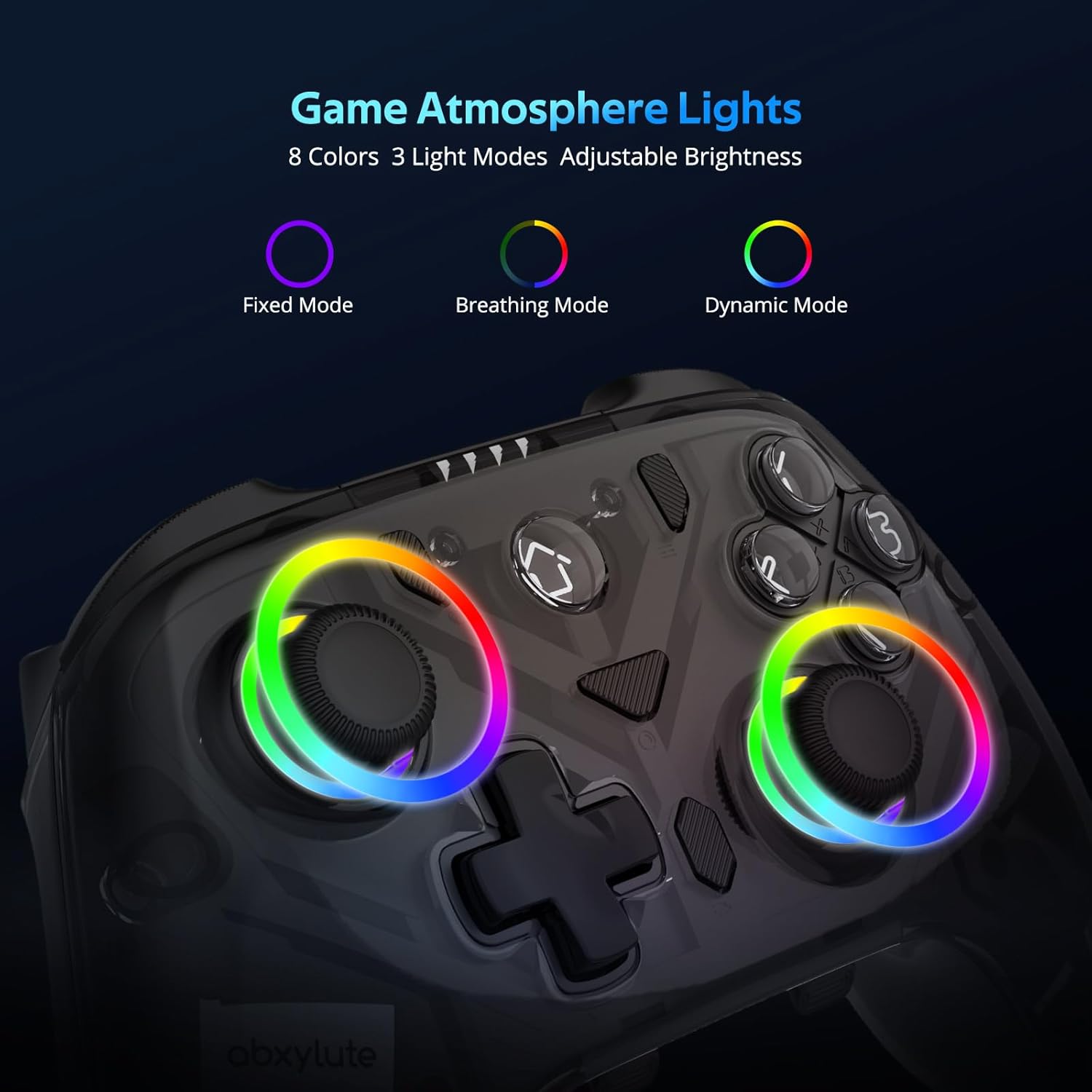 abxylute C8 Wireless PC Controller, Bluetooth, Hall Effect Joystick, Charging Dock with RGB Lighting