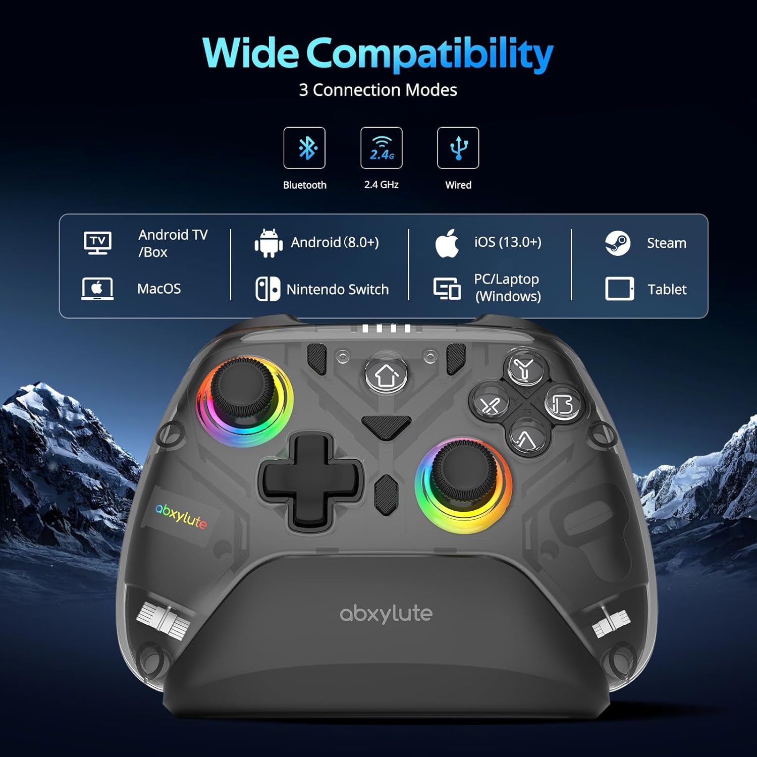 [🔥Ship in 3 days🔥] abxylute C8 Wireless PC Controller, Bluetooth, Hall Effect Joystick with RGB Lighting