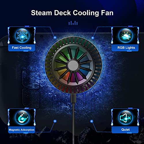 Save Your SD Card! ROG Ally Fan, Semiconductor Cooler with 7-Blade Fan and RGB Colourful Light, 3 Seconds Fast Cooling Magnetic Fan Cooler for Steam Deck, Switch, Tablet, Cellphones